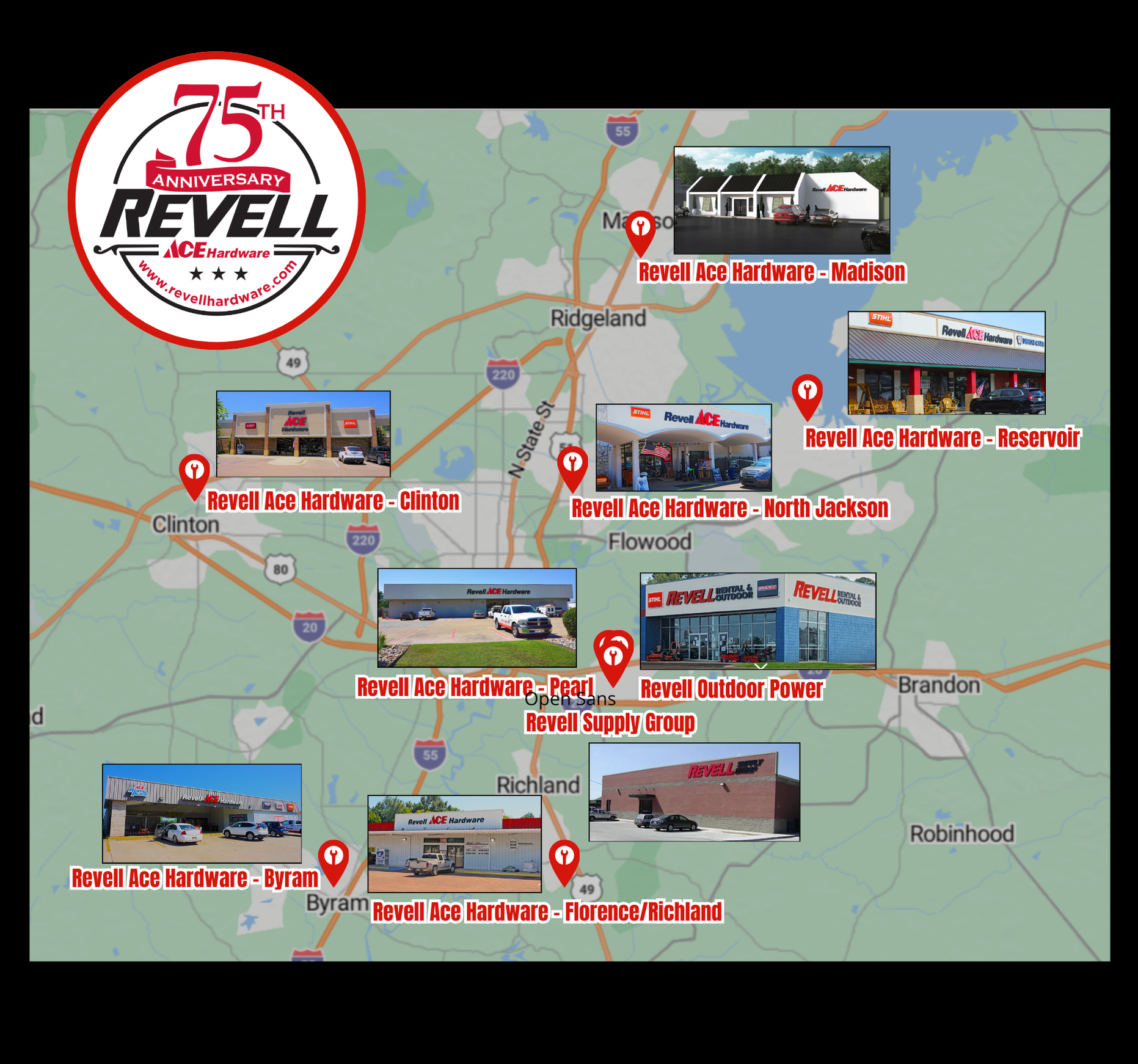 Revell Companies Map of 9 locations